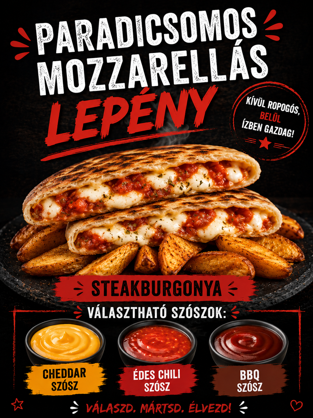 Paradicsomos - Mozzarellás Lepény Steakburgonyával 
