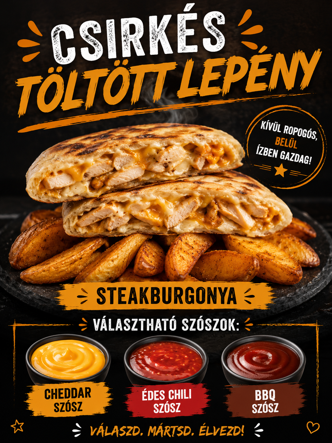 Csirkés - Sajtos Lepény Steakburgonyával